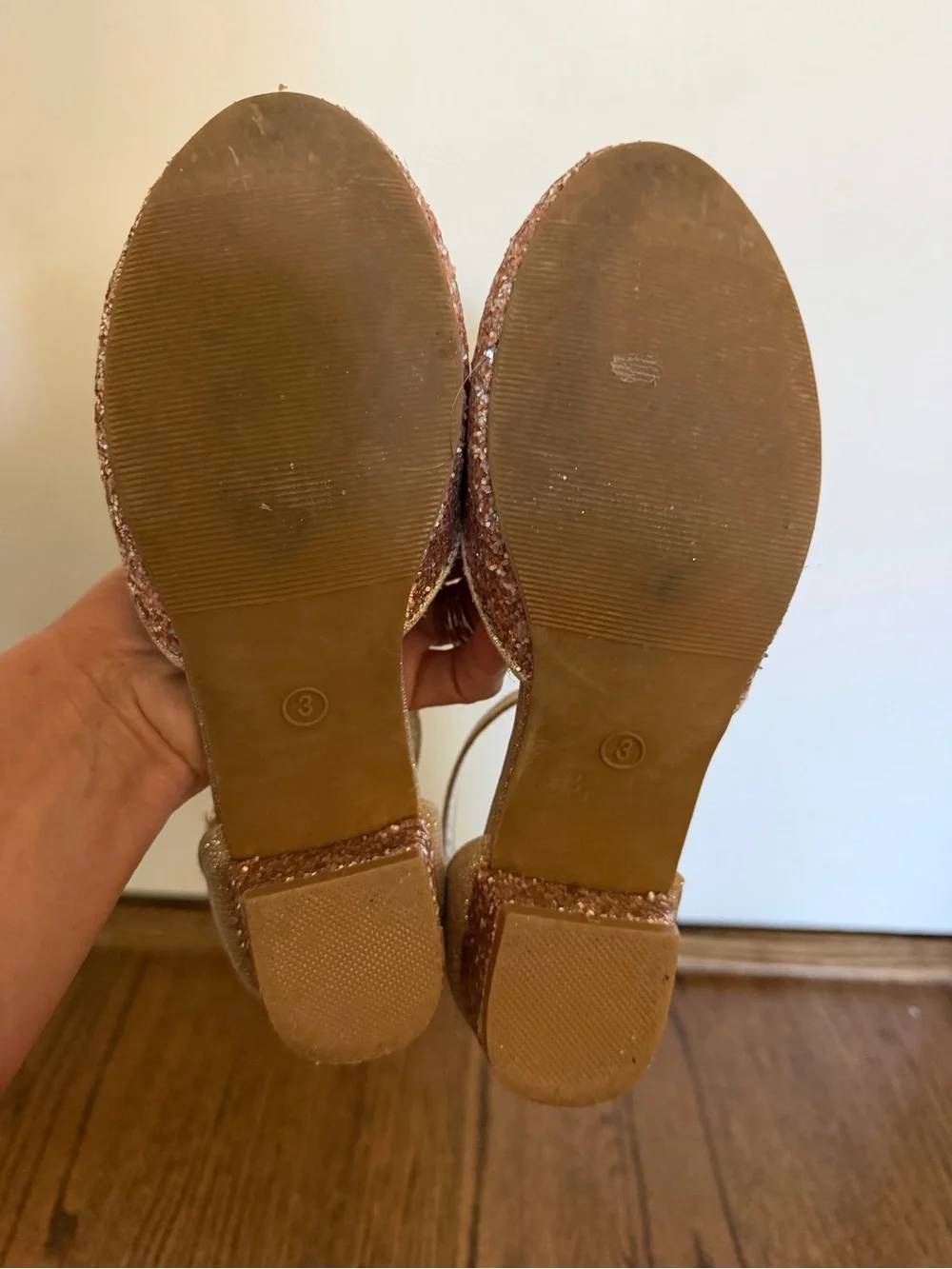 Girls Kelly & Katie Rose Gold Glitter D'Orsay Heels with Ankle Strap - Sz 3